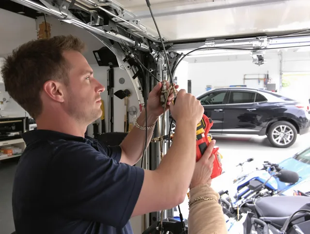 La Verne Garage Door Repair safety certified technician performing cable replacement in La Verne