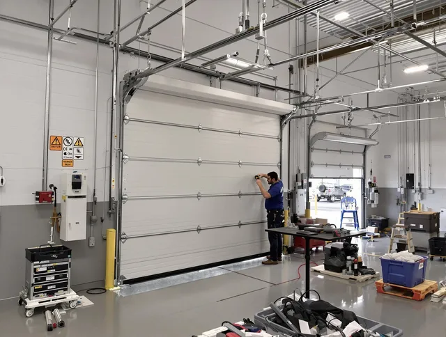 Commercial garage door repair being performed by La Verne Garage Door Repair expert in La Verne