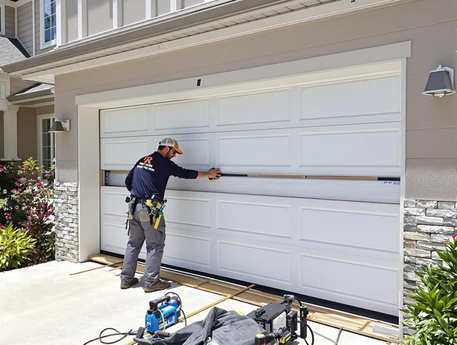 La Verne Garage Door Repair team performing complete garage door replacement at La Verne residence