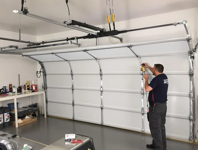 La Verne Garage Door Repair certified technician performing overhead door system repair in La Verne